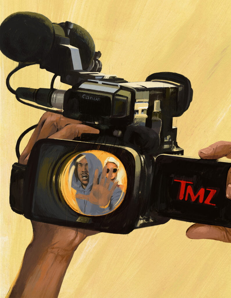 En videokamera med TMZ logga på.